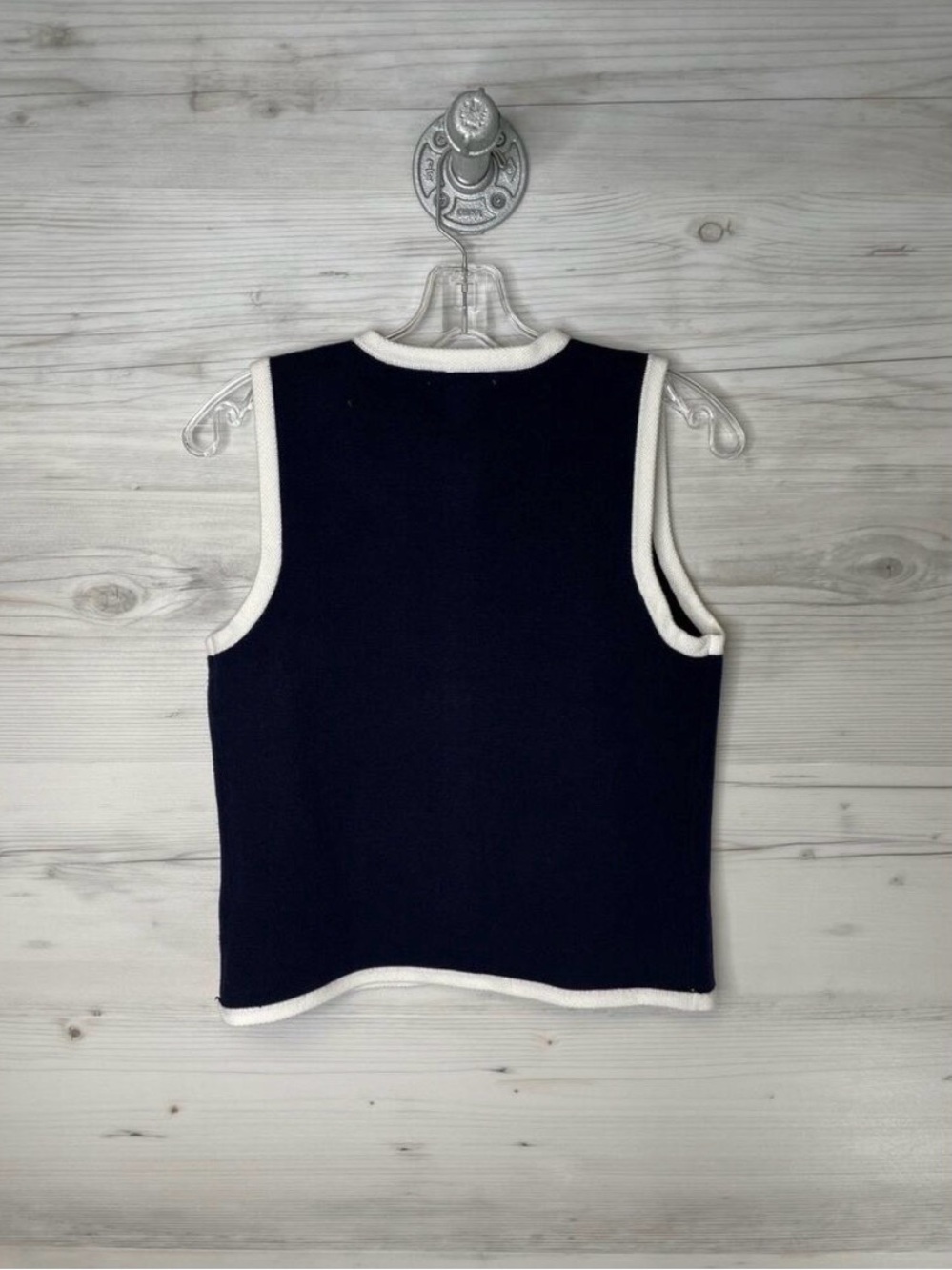 Sincerely Jules Navy Sleeveless Button-Front Vest with White Trim - Picture 4 of 4